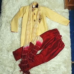 Little boy's red and creme indian kurta